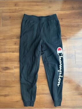 Champion Kids Black Sweat Joggers with White & Red Logo
